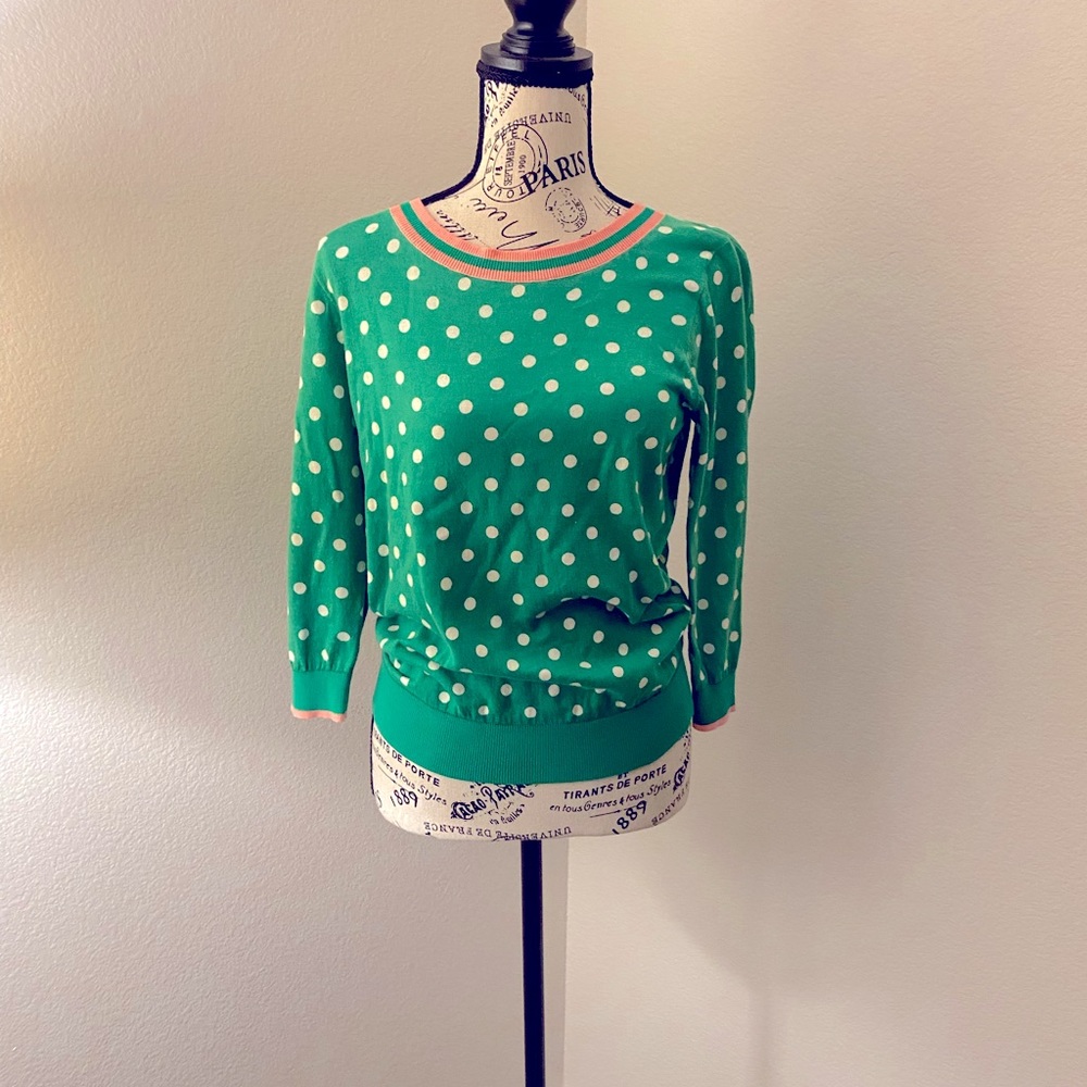 BNWT Small J.crew pink and green polka dot crew neck sweater.